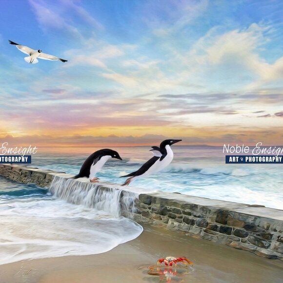 16x20 Penguin‎ Fantasy Ocean Landscape Watercolor Oil Painting Art Poster - Picture 6 of 7